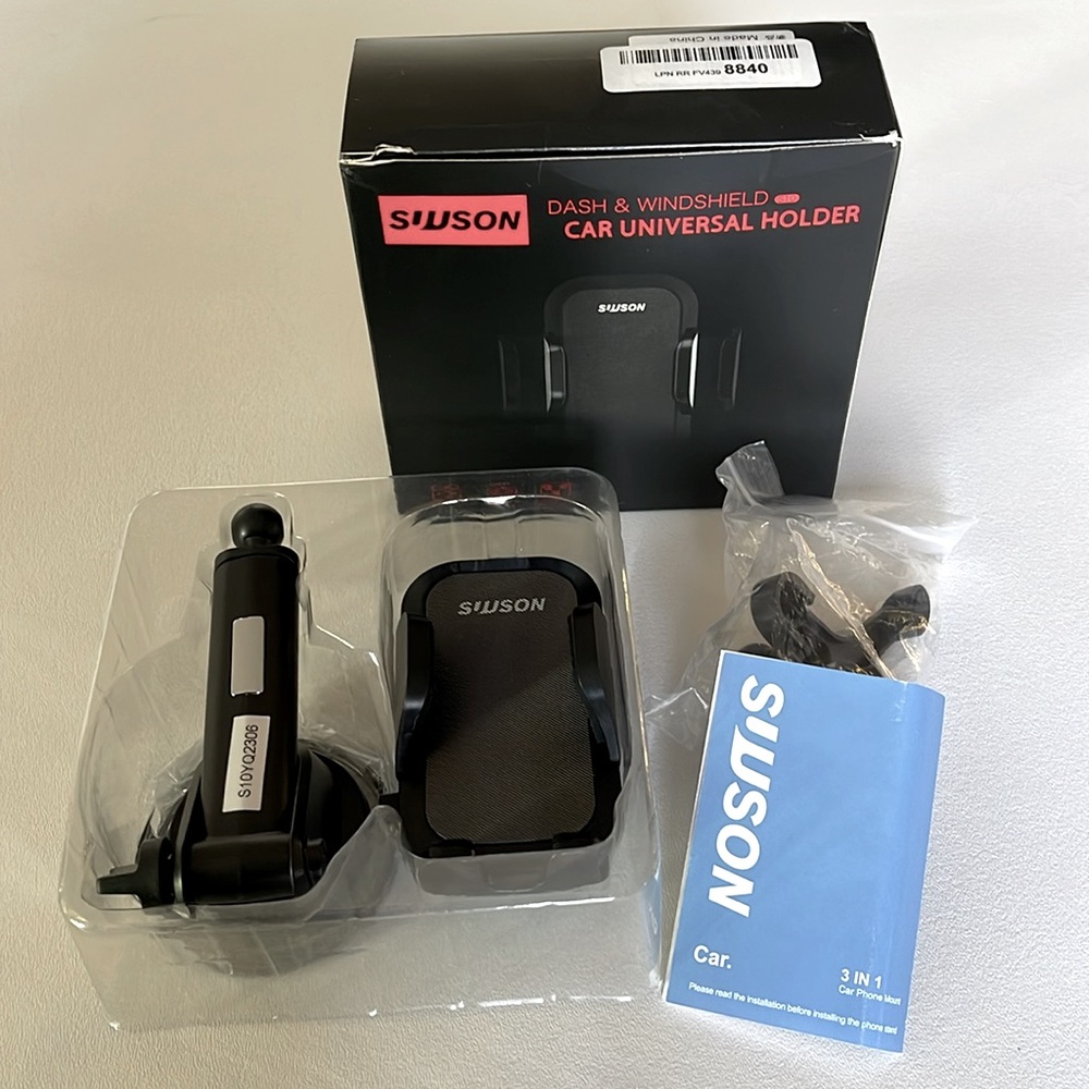 NWT Suuson  3-In-1 Car Universal Phone Holder Mount Dash, Windshield, Airvent
